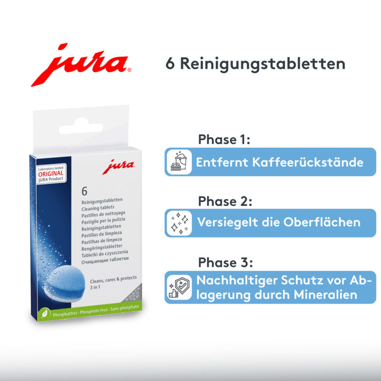 2x ORIGINAL JURA 3-Phasen Reinigungstabletten – Je 6 Stück, Für Alle JURA Kaffeevollautomaten! 2x ORIGINAL JURA 3-Phasen Reinigungstabletten – Je 6 Stück, Für Alle JURA Kaffeevollautomaten!